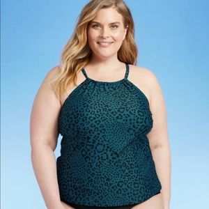 NWT Women's Plus Size High Neck Tankini Top Kona Sol Multi 1X